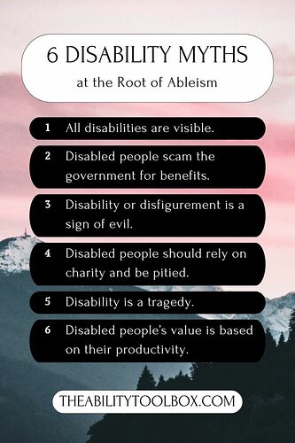 Disability myths at the root of ableism. Summary of article with sunset in background.