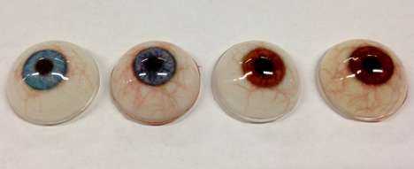 Prosthetic eyes in shades of blue and brown.