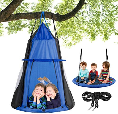 Costzon 2 in 1 Kids Detachable Hanging Chair Swing Tent Set, Hammock Nest Pod Hanging Swing Seat for Boys/Girls, Children Outdoor Indoor Swing Play House with Play Tent, Max Capacity 330 LBS (Blue)