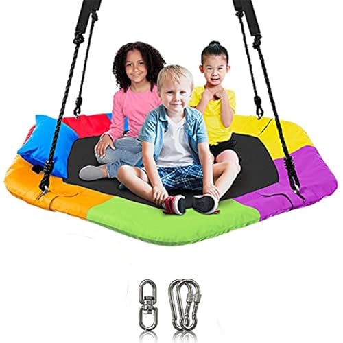 LAEGENDARY Saucer Swing for Kids & Adults - Holds up to 700 lbs- Hanging Indoor or Outdoor Saucer Tree Swing - Durable, Waterproof - Hexagon, Multicolored