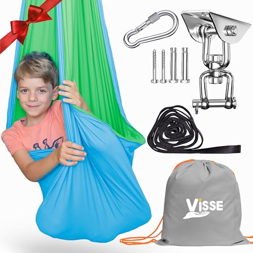 Indoor Swing for Kids & Adults + 360° Swivel Hanger- Helps with ADHD/ADD, Autism, Sensory Processing Disorder & More/ Convertible Therapy Swing- Healing and Relaxing/ Outdoor Indoor Sensory Swing